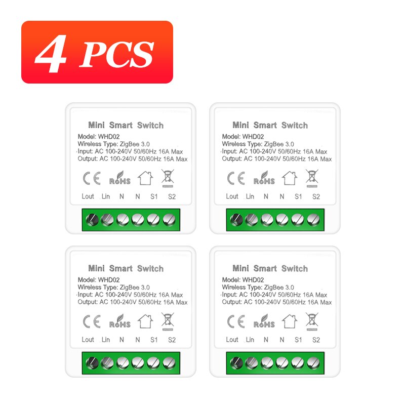 Aubess Tuya Zigbee Smart Switch Hub Gateway Support Two Way Control Remote Control App Work With Smart Life Alexa Google Home: 4pcs