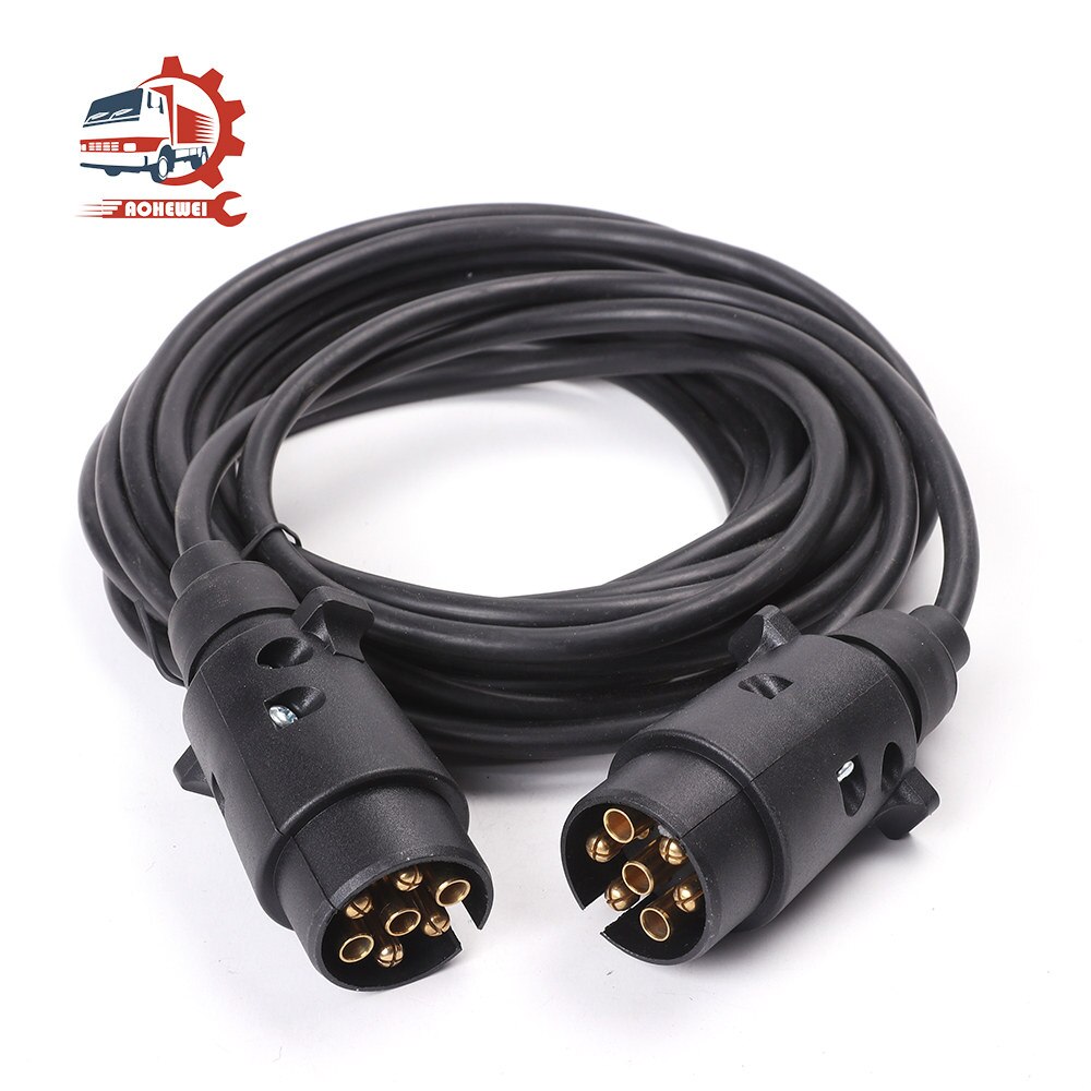 AOHEWEI 7 Pin Trailer Connectors 2x Truck Plug 6 Metre Extension Lead Cable Couplings Socket Adapter Towbar Towing for Caravan