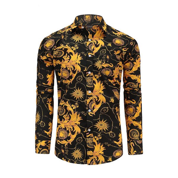 Dioufond høst menn fritidsskjorter lange ermer merke trykt knapp-opp formell virksomhet blomster herre kjole skjorte s -3xl: Jt028 pr 002 / oss 2xl