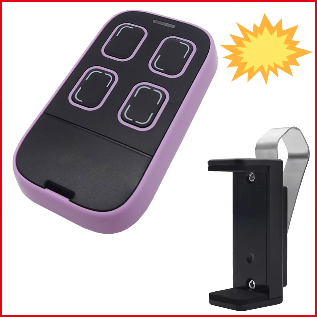 Garage Remote Control Clone Multifrequency 287MHz-868MHz Garage Door Opener Gate Control 4 Buttons Includes Car Sun Visor Clip: PURPLE