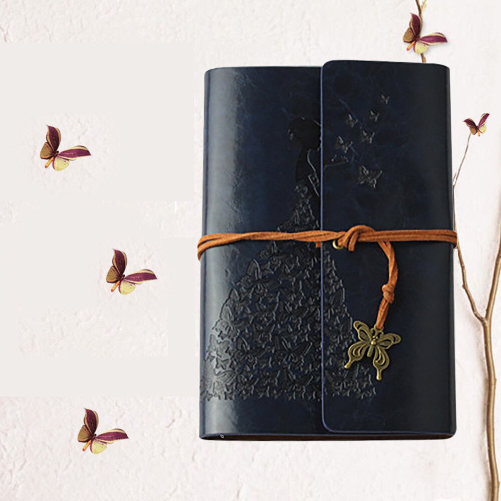 Draagbare Koreaanse Creatieve Vlinder Dagboek Boek Notepad Klassieke Kraftpapier Band Notebook: Blauw