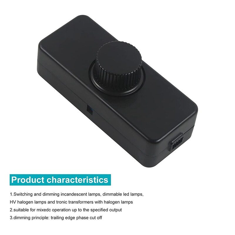 Inline LED Dimmer Switch, Built-In Rotary ON/OFF And Knob Control Dimmer For Dimmable 3-100W LED/Incandescent