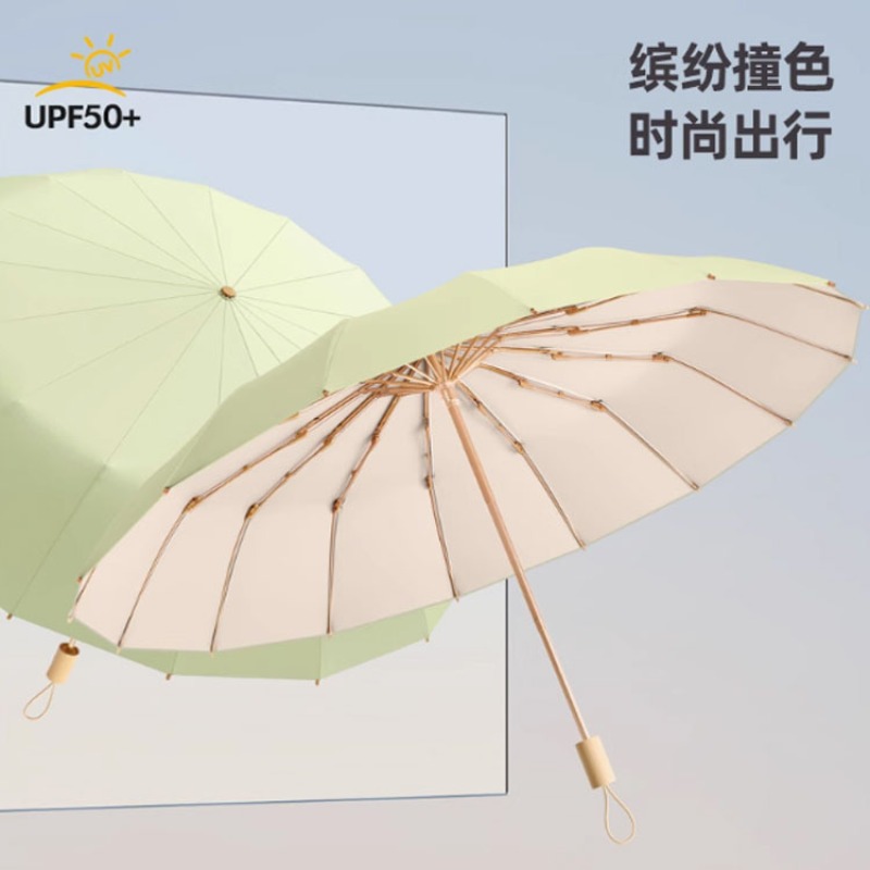 Paraguas plegable con protección UV UPF50+ para mujer, resistente al viento, 16 huesos, pegamento de Color, sombrilla de protección solar, paraguas para lluvia y brillo