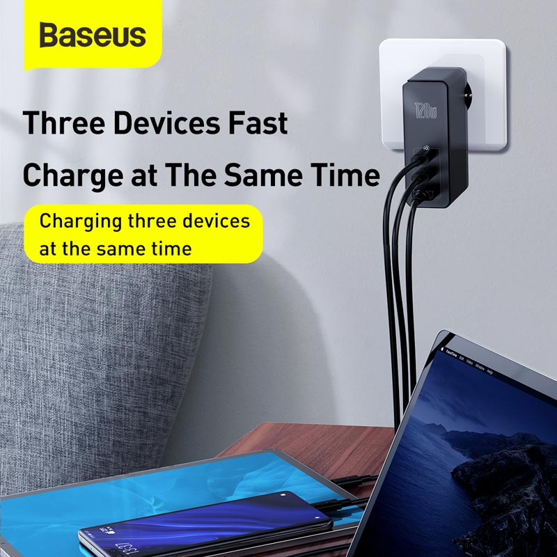 Baseus 120W Gan Charger Pd Snel Opladen 4.0 QC3.0 Quick Charge Usb Type C Fast Charger Met 100W type-C Kabel Voor Laptop Tablet