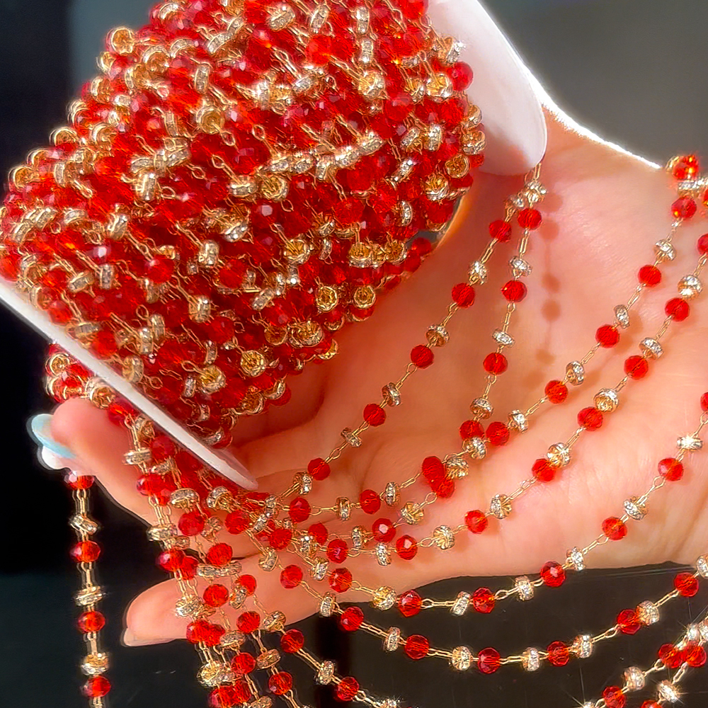 0,5 M 1M 2M bola de cristal roja cadena con cuentas cuentas de vidrio collar cadena accesorios para la fabricación de joyas componentes manualidades suministros DIY