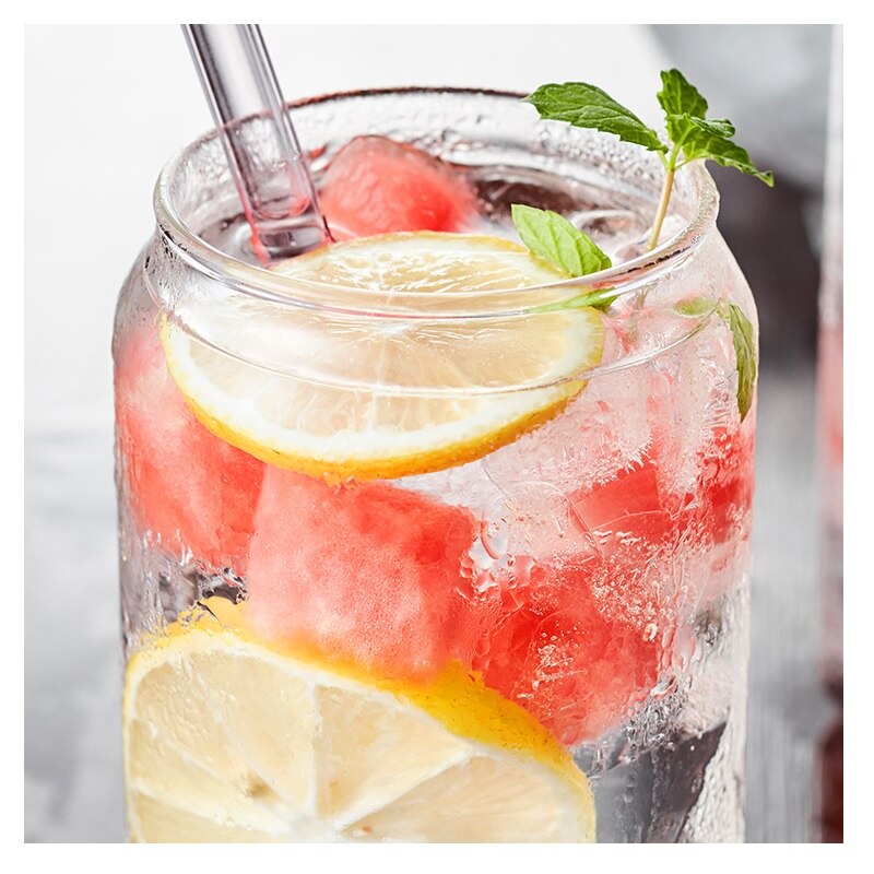 Vaso de cristal con forma de lata , vaso para agua leche zumo, cerveza, 400ml, 550ml y vaso de paja para postre
