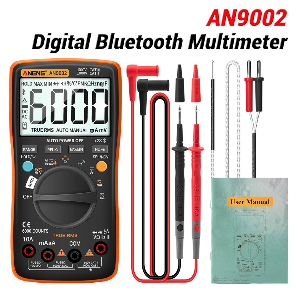 An9002 Bluetooth Digitale Multimeter Professionele 6000 Count Multimeter Ac / Dc Rms Multimeter Auto Range Stroom Spanning Tester