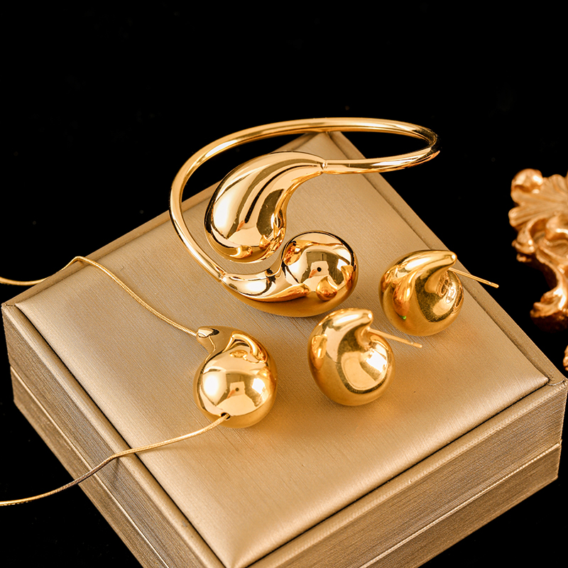 EILIECK 316L Acero inoxidable brillante gotas de agua collar pulsera pendientes conjunto para mujeres conjunto de joyería impermeable de: Chapado en oro antiguo