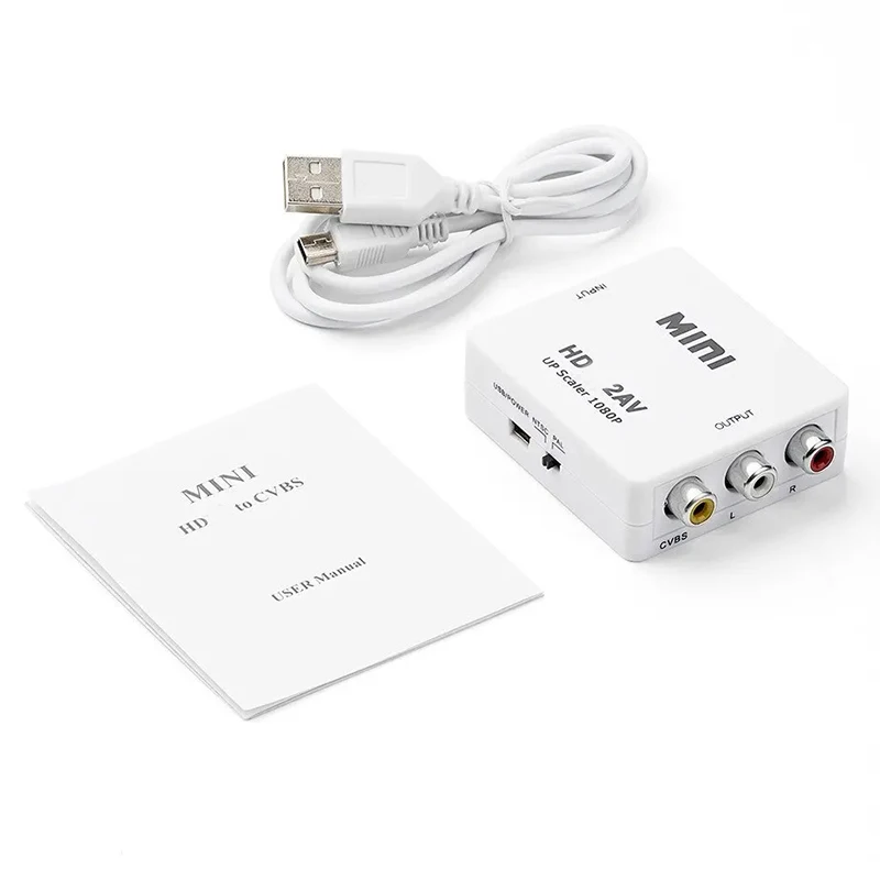Hdmi-kompatibel til rca konverter av/cvbs l/r audio video set top box up scaler 1080p mini  hd2av understøtter ntsc pal output hd til av
