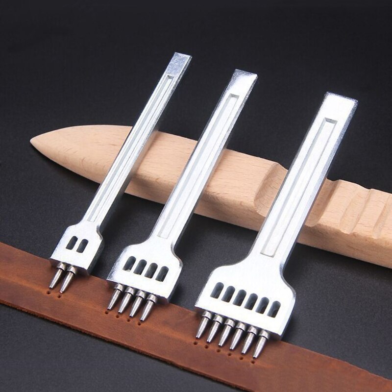 3pcs Leather Prong Punch Tool Set 4mm 2/4/6 Holes Steel Row Circular Cut Round Hole DIY Diamond Lacing Stitching D15 21