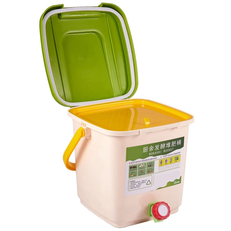 1 Pcs 12L Compost Bin Recycle Prullenbak Voedsel Afvalbakken &amp; 1 Set Natuurlijke Houten Onderzetters