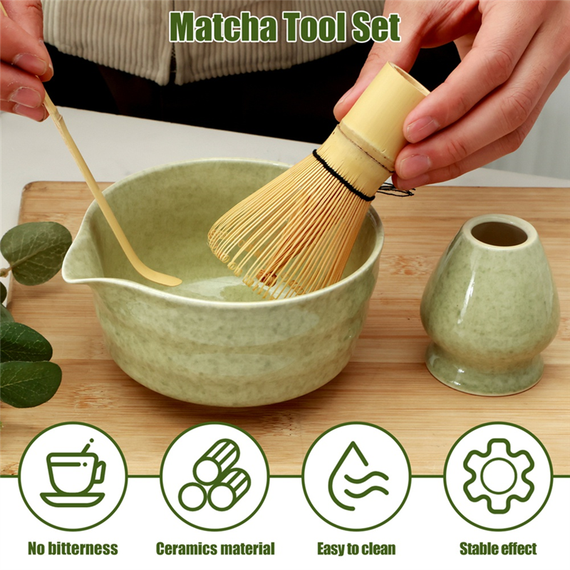 ABKW-Matcha Whisk Set,With Matcha Bowl,Bamboo Whisk And Holder,Bamboo Scoop And Stainless Sifter,Kit For Matcha Lover: Default Title