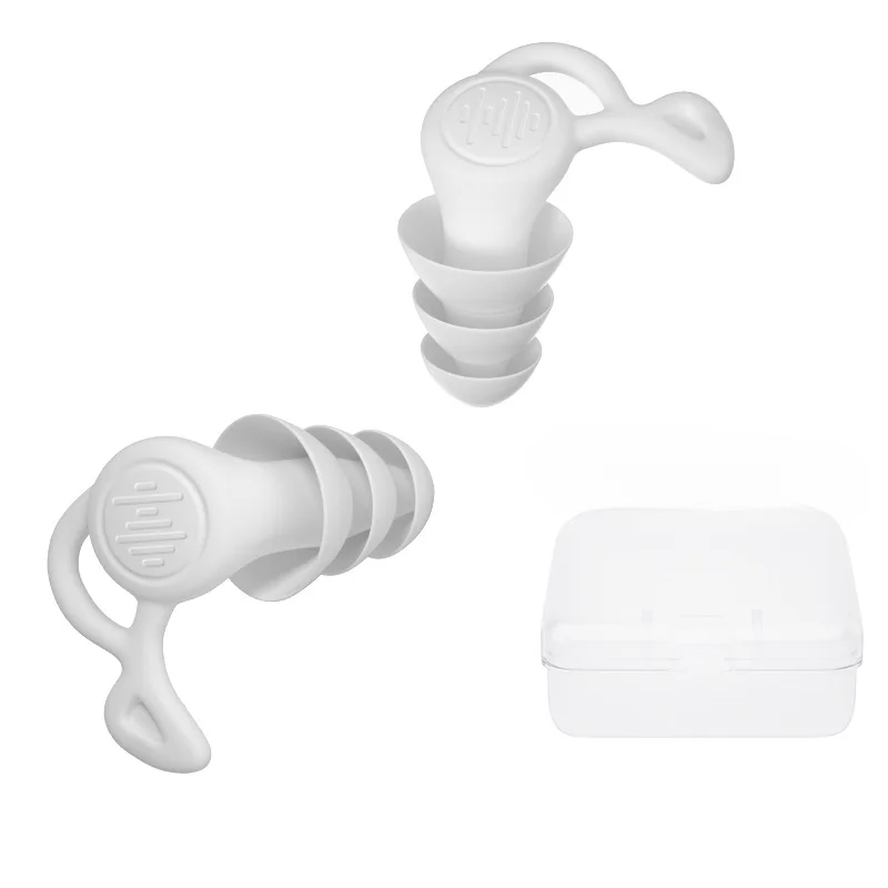Tapones para los oídos reutilizables de silicona antiruido de 3 capas, tapones para los oídos impermeables para nadar, para dormir, bucear, Surf, Protector de oídos suave y cómodo: Blanco