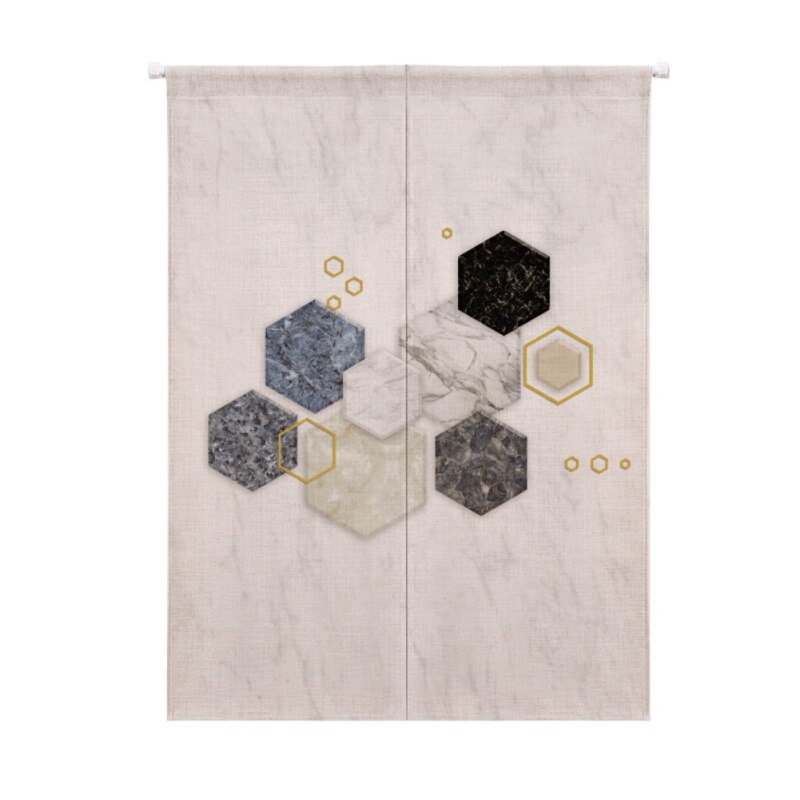 Exquisita cortina para puerta con estampado geométrico de grano de mármol, decoración de lino y algodón, cortinas, tapices, pantallas y separadores de habitación: A1