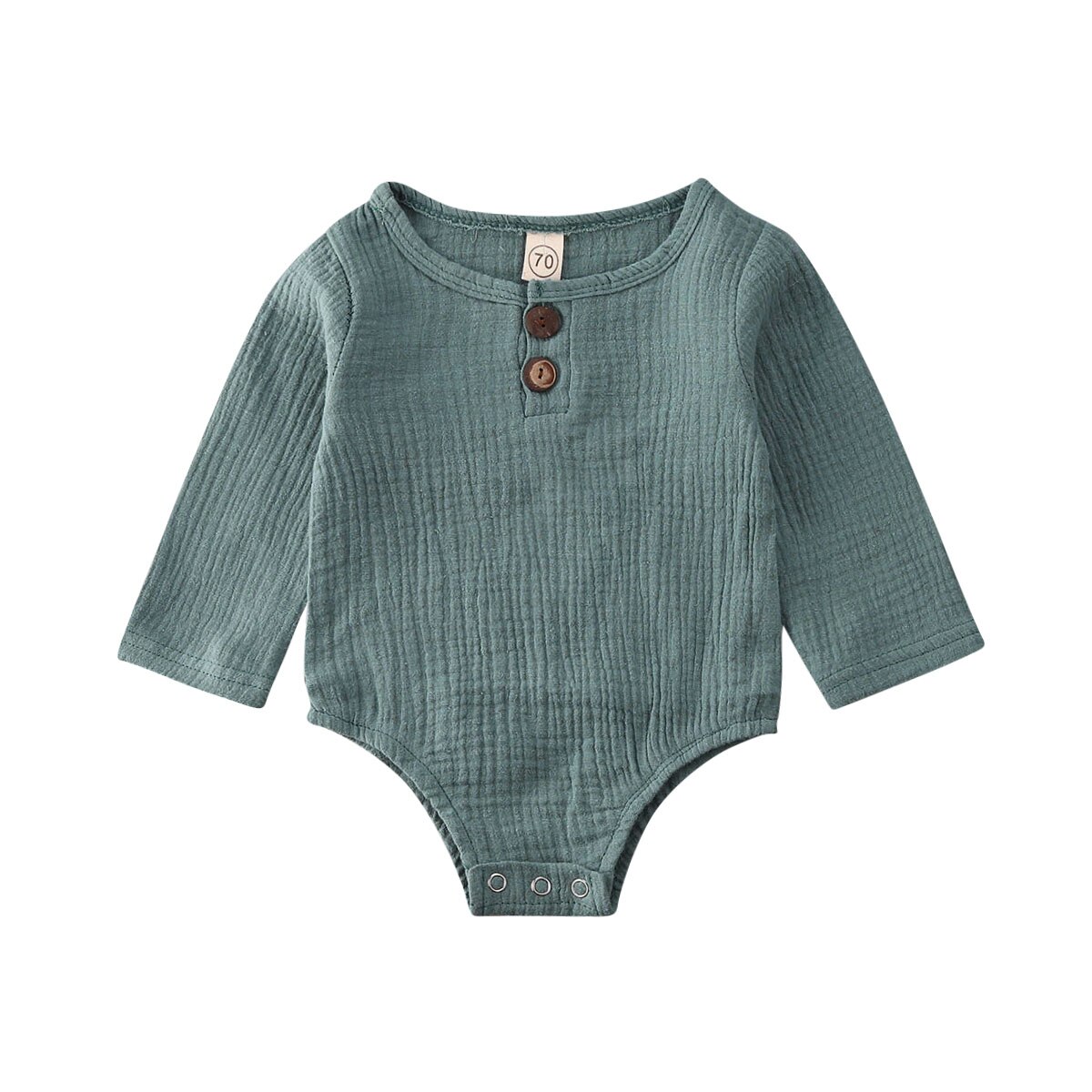 0-24M Baby Baby Kids Jongens Meisjes Jumpsuit Knop Solid Lange Mouwen Bodysuit Katoen Outfit Set: Blauw / 12m
