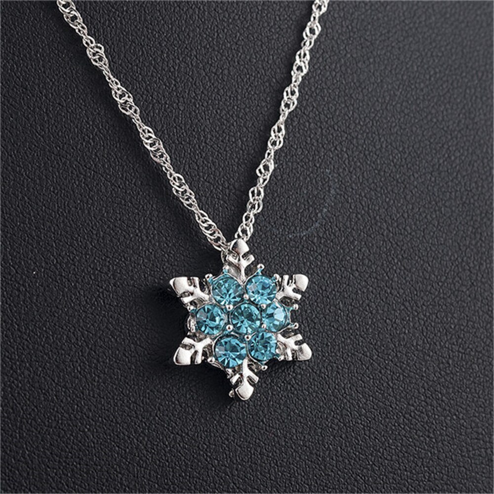 Charm Vintage lady Blue Crystal Snowflake Zircon Flower Necklaces & Pendants Jewelry for Women girls