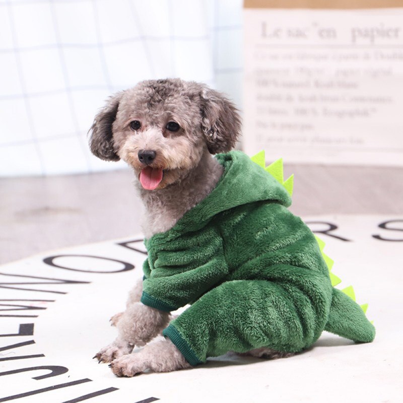 Sudadera con capucha para mascotas, ropa para perros, modelo divertido de dinosaurio, pijamas suaves, adorables Yorkies, trajes de otoño e invierno, accesorios de Cosplay