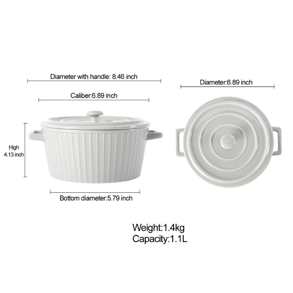 Farverig husstand keramisk stor skål instant noodle skål med låg bordservice stor suppeskål frugtbærer vegetabilsk salatskål: Lysegrå