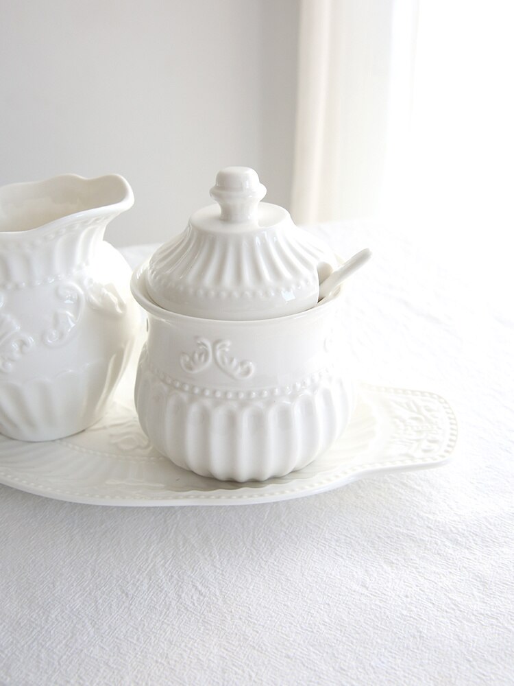 Juego de ollas de cerámica para aliviar el azúcar y crema, tazón Rococo, especias, jarra de leche, tazas de salsa, arte barroco inglés