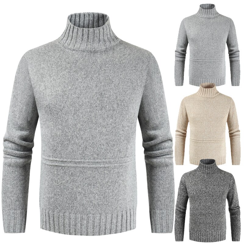 Suéter de cuello alto hcxy para hombre, suéteres gruesos de invierno para hombre, ropa cálida ajustada y elástica para hombre, ropa de punto para otoño.
