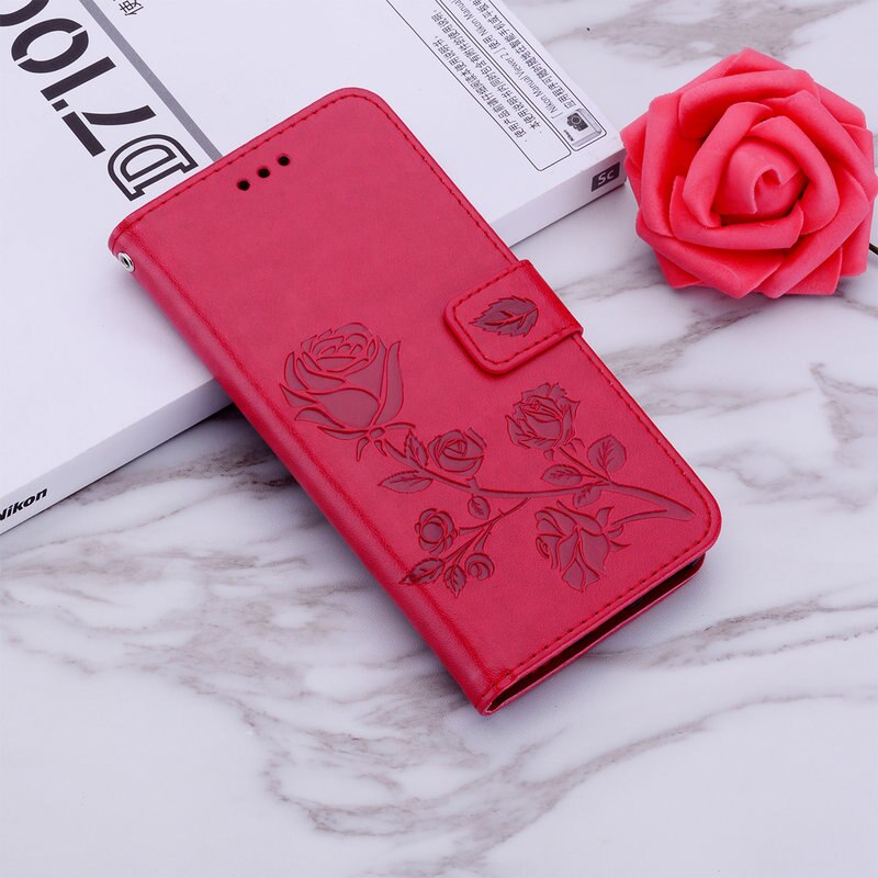 For Samsung Galaxy A01 Core Case Leather Flip Wallet Cover For Samsung A01 Core A013 Rose Flower Embossing Protection Cases 5.3": Red