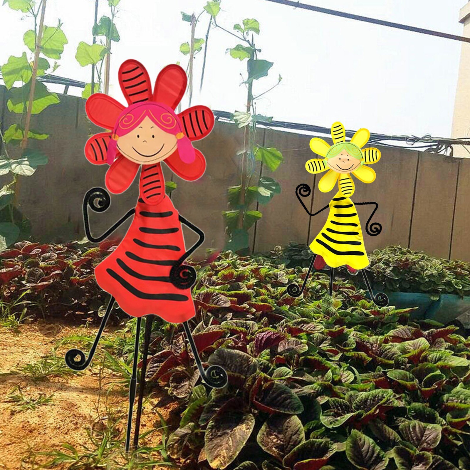 Dancing Girl Windmill Sunflower Bee Ladybug Garden Decoration Outdoor Stakes Home Yard Garden Decor Windmill ogrod, gardening