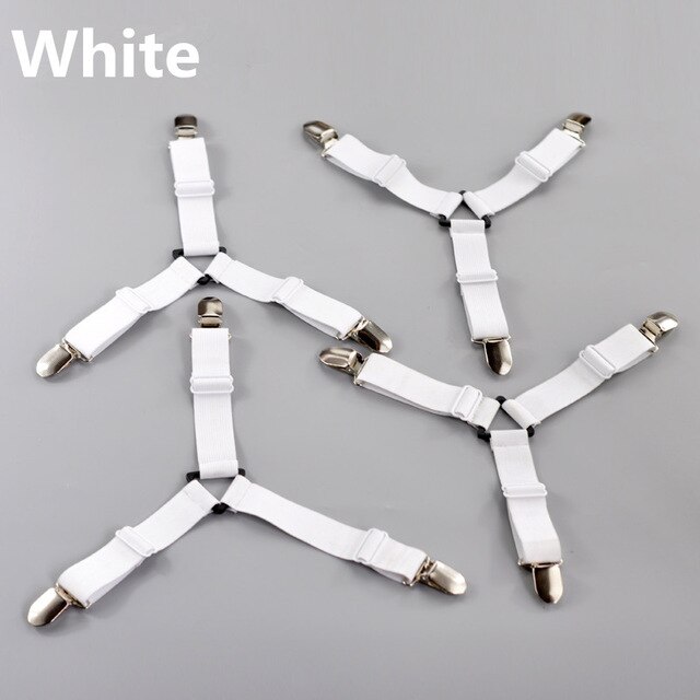 4 pièces/ensemble drap de lit pince drap de lit ceinture attache matelas élastique antidérapant pince couverture pince blanc et noir rose bleu kaki: WHITE