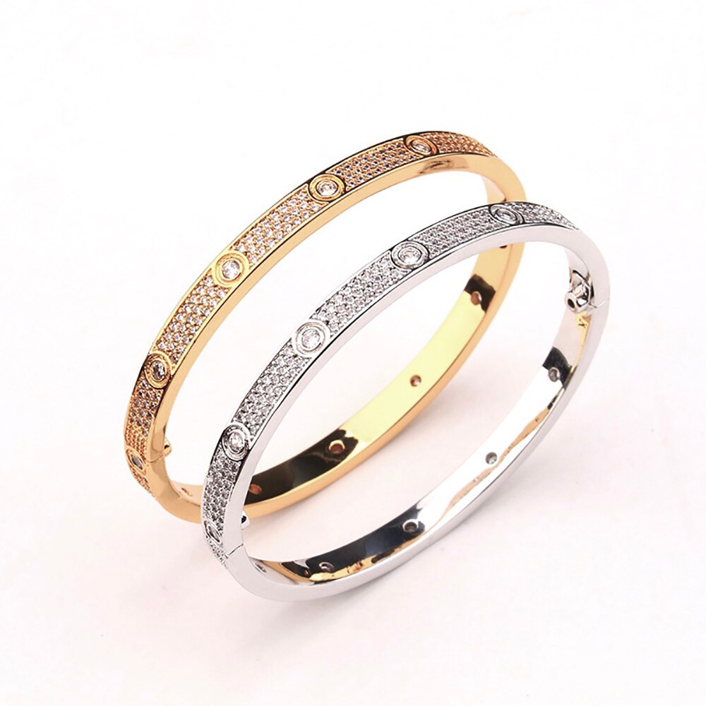 Mærke produkter skrue luksus til kvinder mænd armbånd zirkon indlagt guld fest stil par armbånd