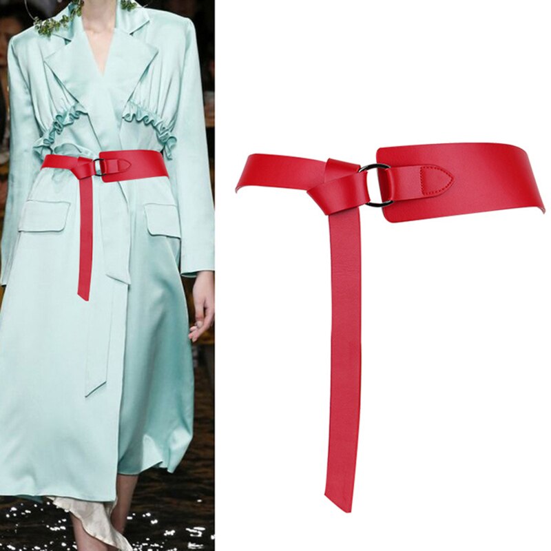 Cinturón de cuero ancho con lazo para mujer, cinturón de corbata para mujer, rojo y negro, cinturones de ocio para vestido de boda para mujer, de