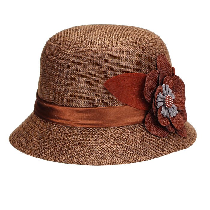 Women Flax Flower Hat Bowler Billycock Cap Vintage Retro Bowler Caps Princess Caps Chapeau Femme Hat Cap For Woman #T1P: Brown  