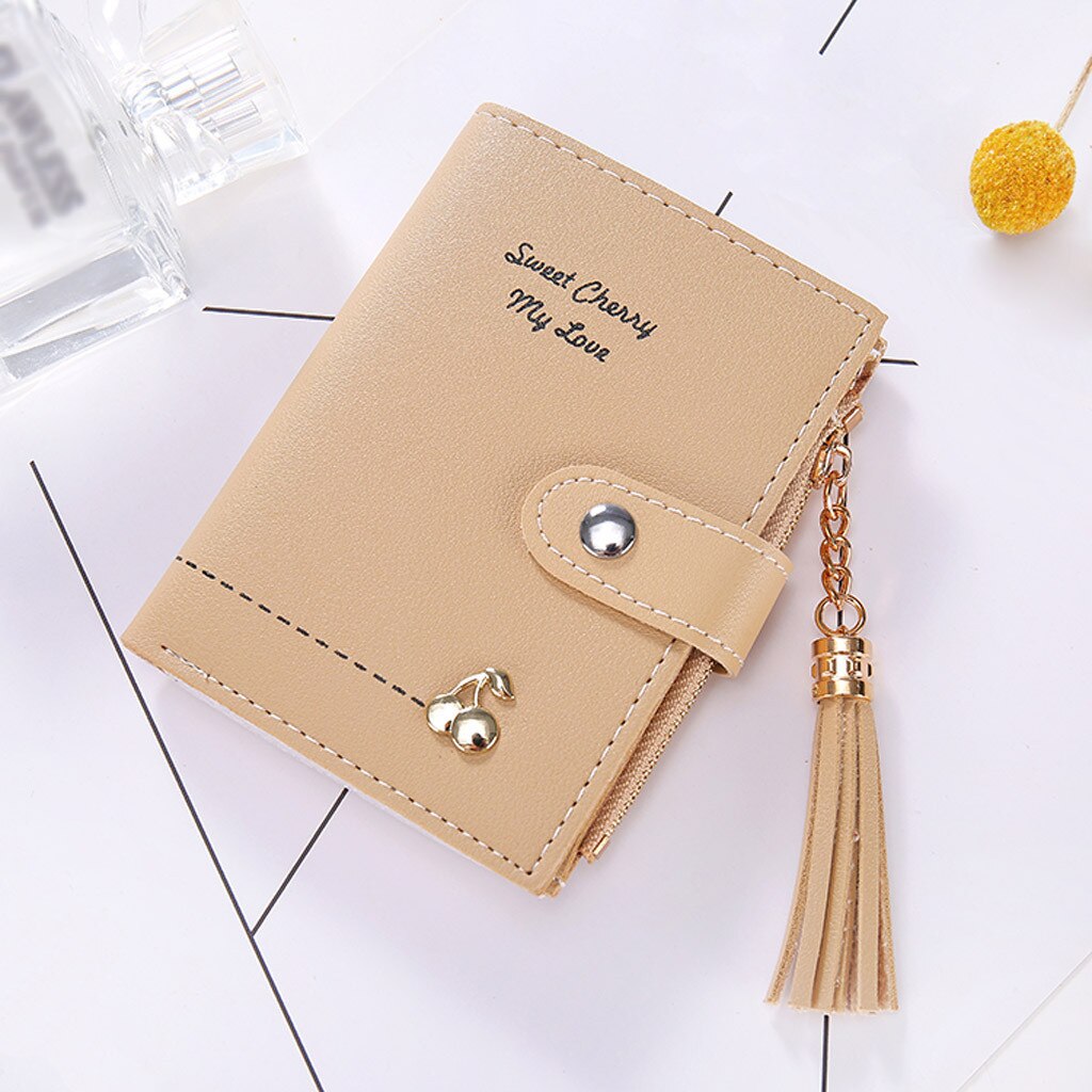 women's tassel zipper short wallet female solid color casual leather purse card bag handbag clutch bag billeteras mujer