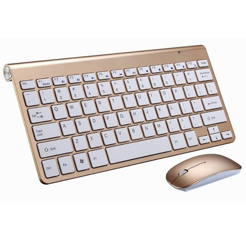Teclado inalámbrico de 2,4G con ratón, Mini teclado Multimedia, conjunto de ratón para portátil, Mac, escritorio, PC, TV, suministros de oficina: Gold Keyboard Mouse