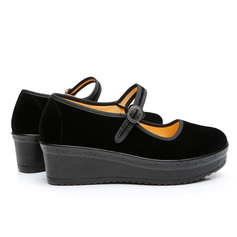 Kvinder komfortable sorte retro ballet dansesko dame casual street flad platform sko højde øget sko  e2388