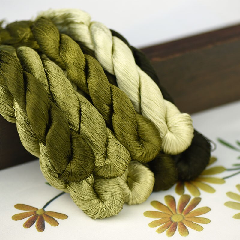 silk embroidery thread / 100% silk thread /hand embroidery embroider cross stitch/ Mould green/8 gradient color