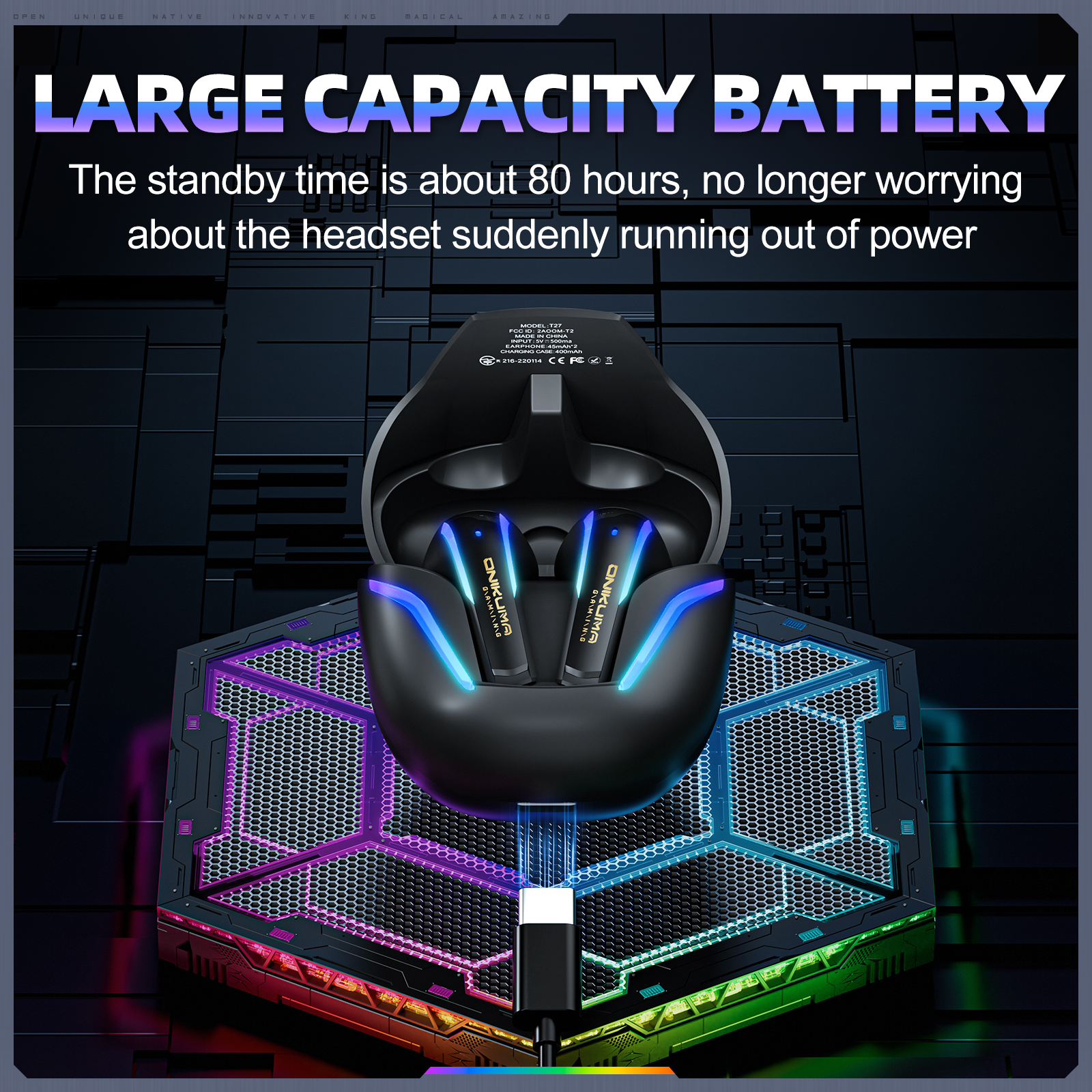 ONIKUMA T27 dual-mode cool RGB gaming headphones with high-definition call sound and low latency for gaming