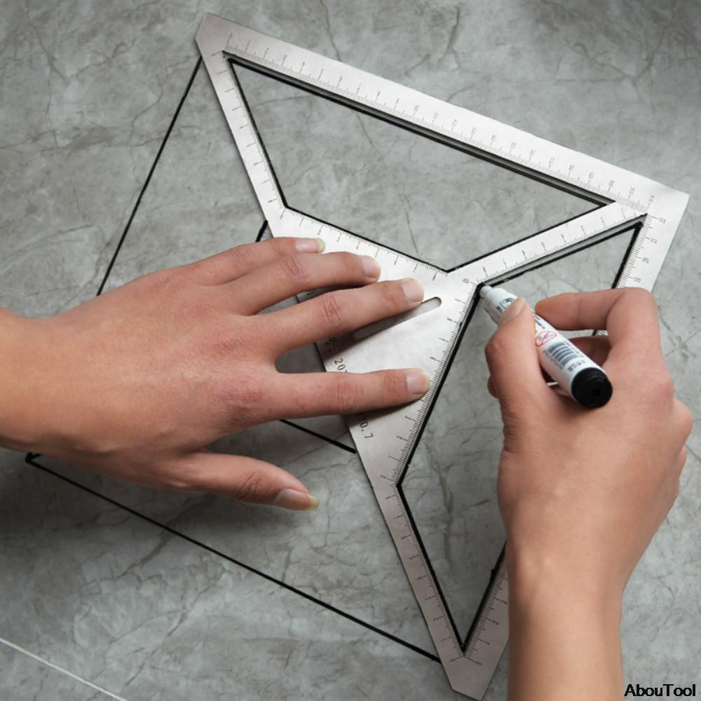 Localizador de drenagem de piso 20x20cm, régua triangular de azulejo de aço inoxidável, padrões de drenagem de chão, régua de posicionamento, ferramenta de medição de pedreiro