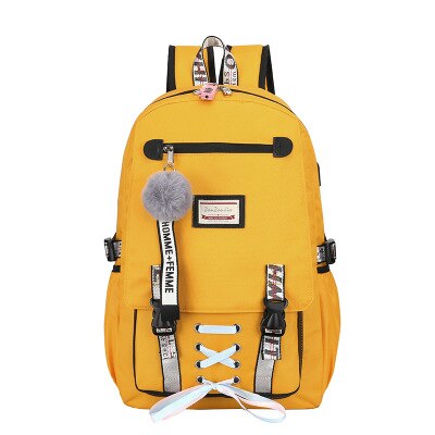 Woman Usb Charging Travel Backpack Anti-theft School Bags Teenager School bag For Girls Mochila Escolar Children&#39;s Bookbag: yellow 1