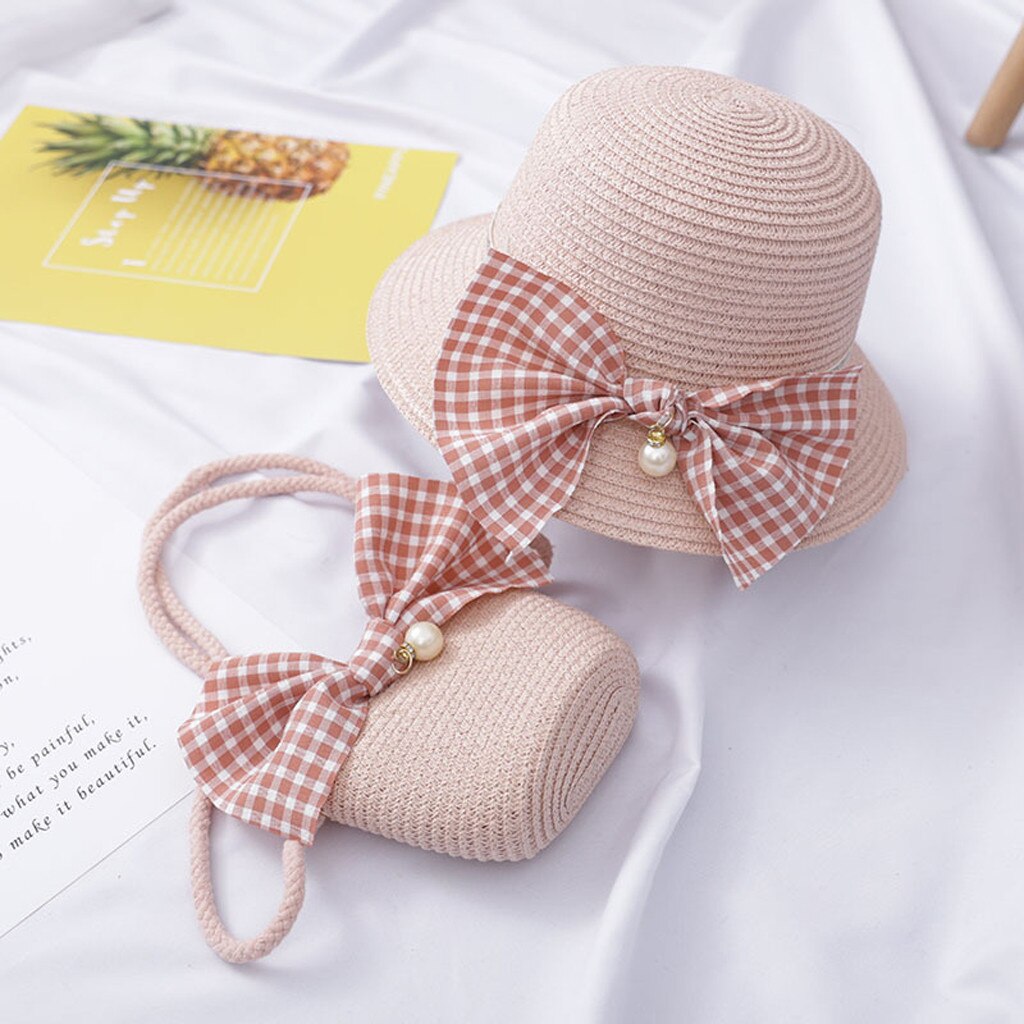 Meisjes Strohoed Leuke Prinses Hoeden Kids Summer Straw Hat Strik Strand Zon Hoeden Voor Meisjes Kinderen Zon hoed: Pink
