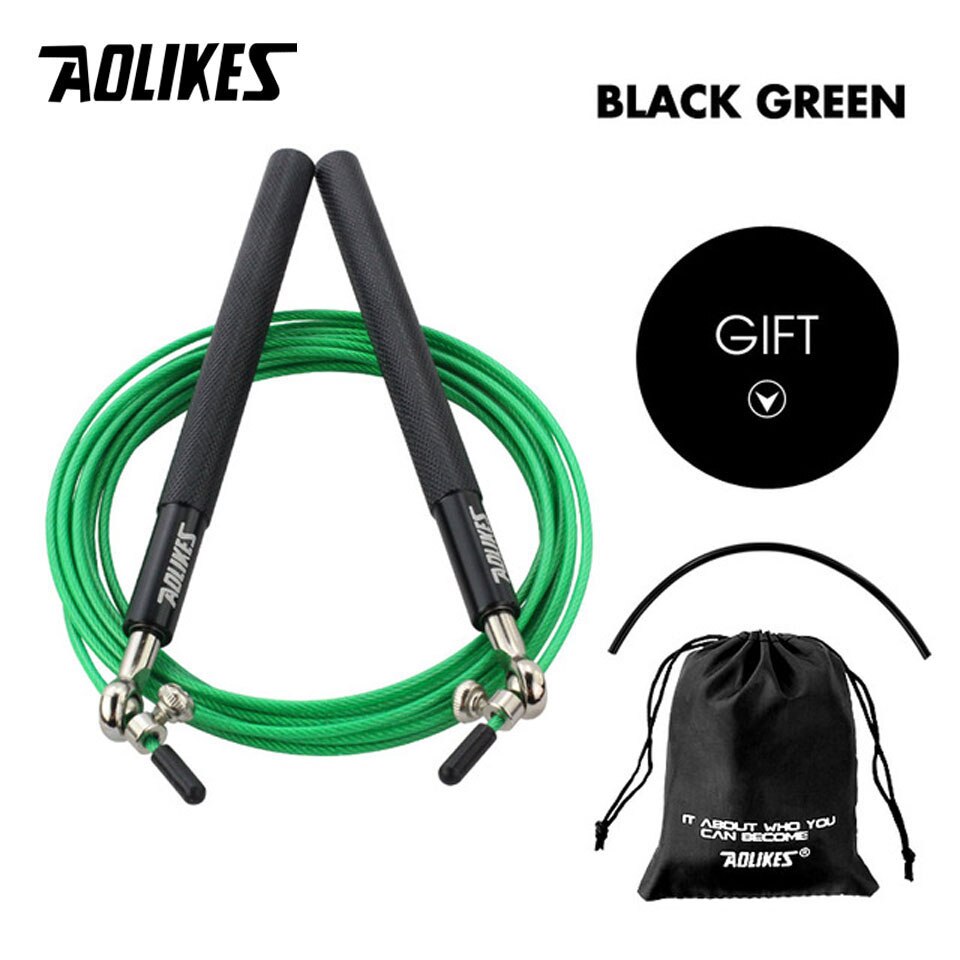 AOLIKES – corde à sauter de vitesse Crossfit, 1 pièce, pour entraînement de boxe MMA, Fitness, avec sac de transport: Black with Green