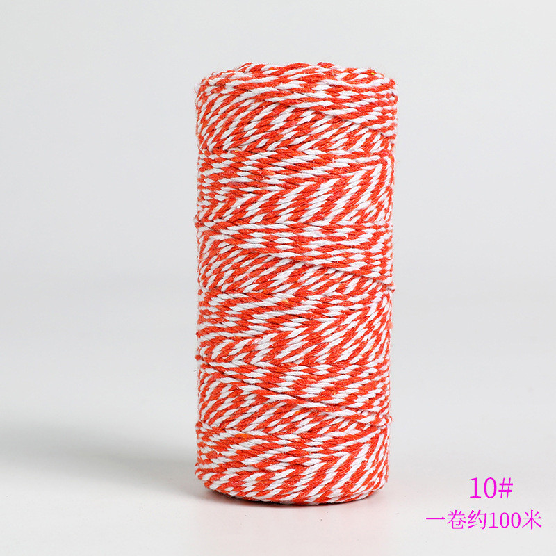 Cuerda de algodón de doble color para manualidades, Material de embalaje hecho a mano, hilo de algodón blanco y negro decorativo, cordón de costura trenzado de 2mm, 100m: Orange