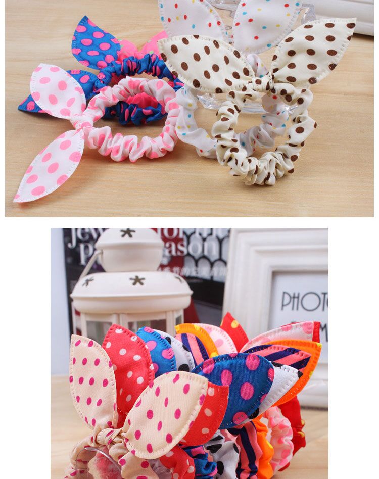 10pcs Lot Mix Style Clips For Hair Band Polka Dot Leopard Trip Hair Rope Rabbit Ears Headwear Hair Tie girl Hair Accessorie