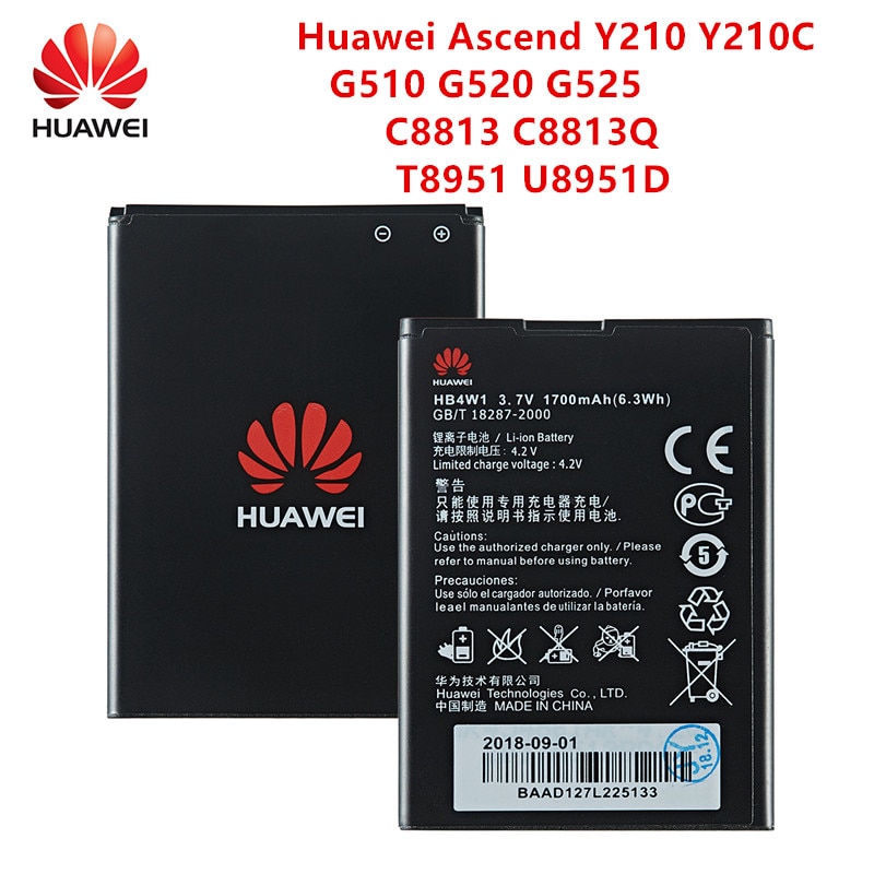 100% Orginal HB4W1 Batterij 1700 Mah Voor Huawei Ascend Y210 Y210C G510 G520 G525 C8813 C8813Q T8951 U8951D
