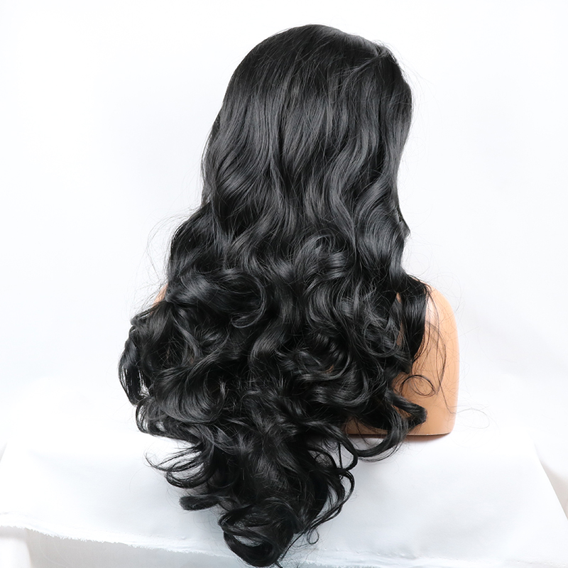 Synthetic Lace Front Wigs 1B Color Long Body Wavy Futura Hair With Natural Hairline for Black Women Daily Wear