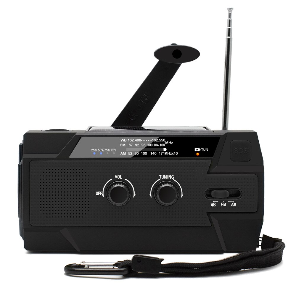 4000Mah Solar Radio Multifunctionele Emergency Radio Mobiele Powerbank Am/Fm Weersverwachting Radio Led Zaklamp Dropshiping: black