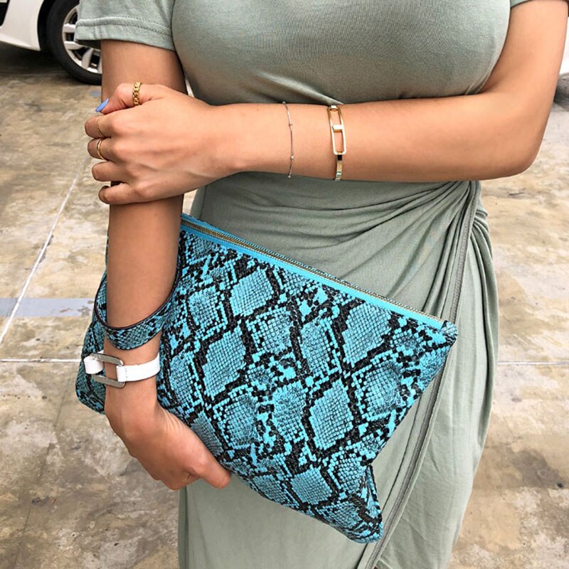 Tophigh Avondtasje Mode Vrouwen Synthetisch Leer Bag Snake Skin Envelop Tas Dag Koppelingen Purse