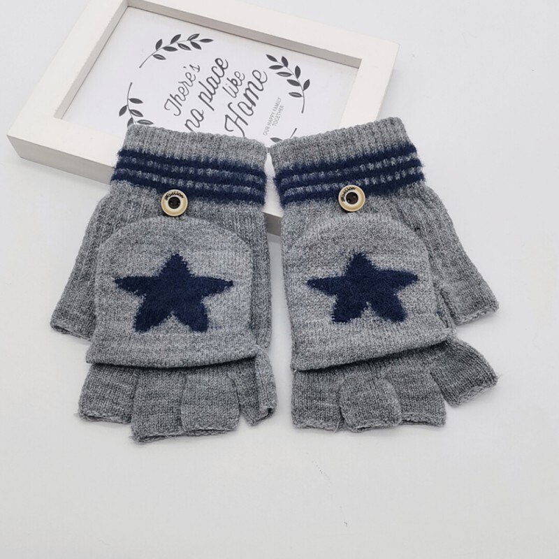 Children Gloves Baby Winter Star Pattern Versatile Cotton Knitt Half-finger Gloves Mittens Warm 8-14T