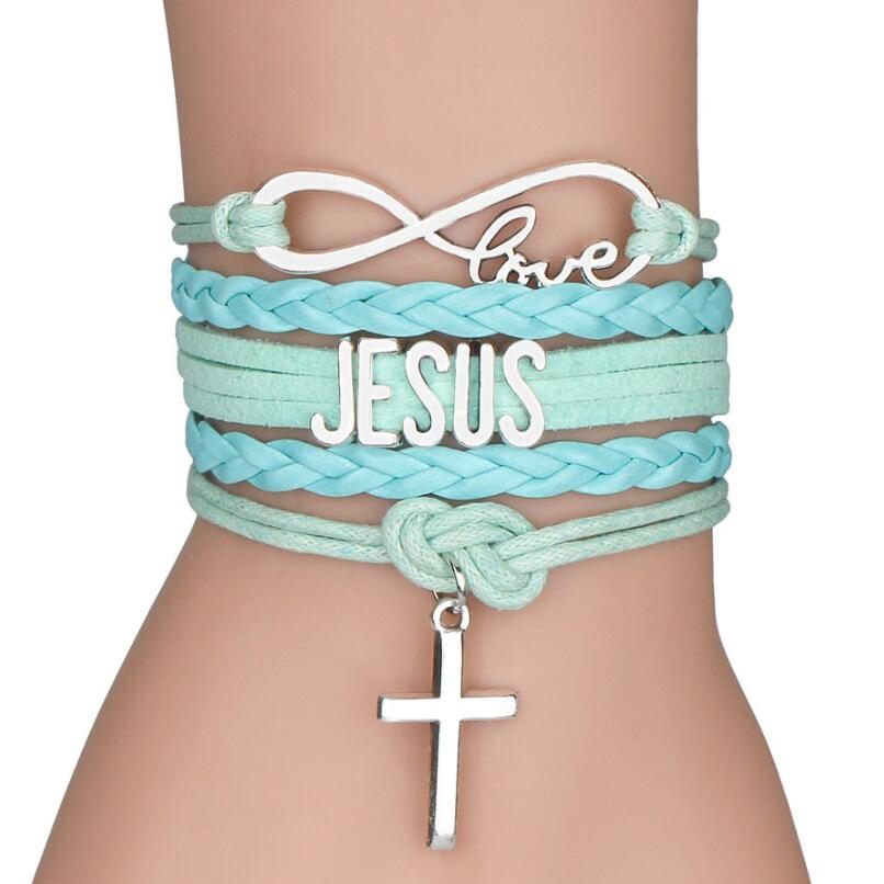 Mode Lederen Jesus Cross Wrap Armband Voor Vrouwen Handgemaakte Zilveren Kleur Infinity Liefde Sieraden Beste Cadeau: 3