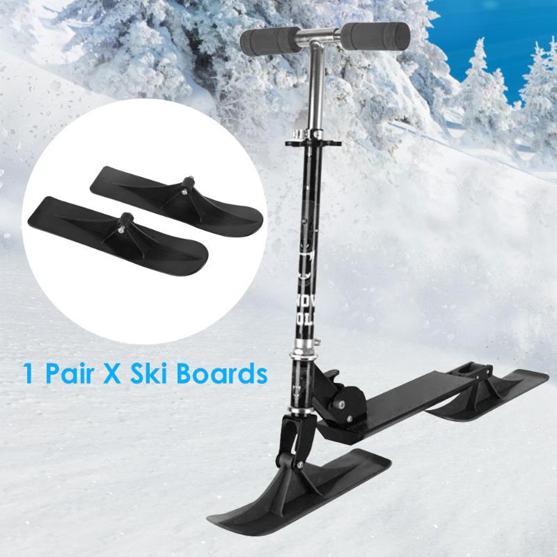 Duurzaam Ski Boards Effen Kleur Multifunctionele 1 Paar Pe Plastic Ski Board 2 In 1 Winter Outdoor Sport scooter Onderdelen Zwart