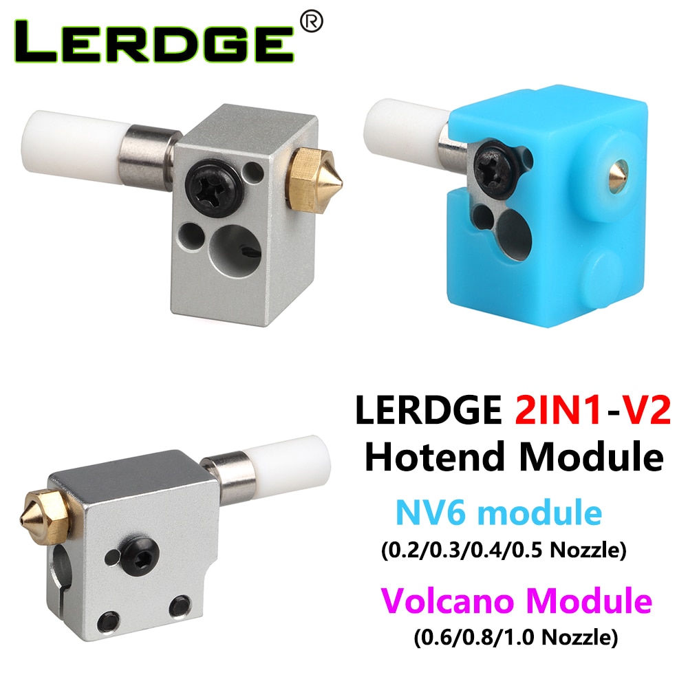 LERDG 2IN1-V2 Hotend Module Volcano Heating Block with Silicone sock Throat NV6 Nozzle Kit 0.2-1.0/1.75mm 3D Printer Accessories