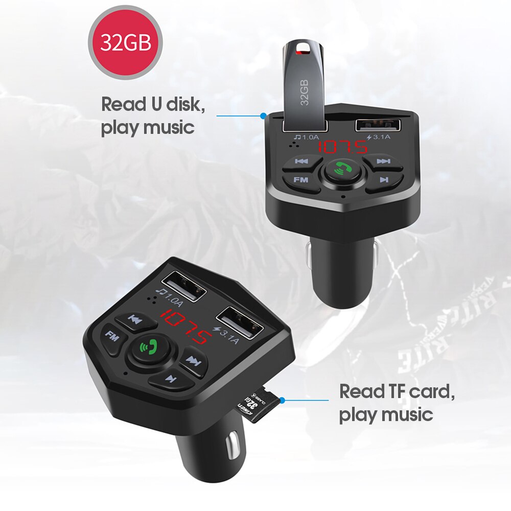 Dual 2 USB phone Charger 3.1A 1A Bluetooth 5.0 Voltage Digital display Car FM Transmitter handsfree TF Card U disk MP3 player